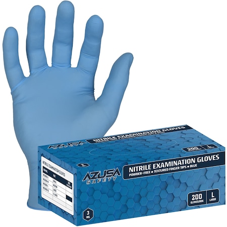 Azusa Safety Disposable Gloves, 3 mil Palm, Nitrile, Powder-Free, M, 200 PK, Blue ND3000-M